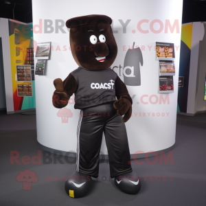 Black Chocolate Bars mascot costume character dressed with a Joggers and Lapel pins