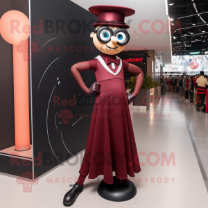 Maroon Acrobat mascot costume character dressed with a Evening Gown and Eyeglasses