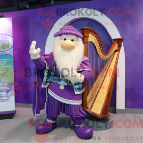 Fantasia de mascote de harpa celta roxa com bermuda e mochilas - Mascotes da Harpa Celta - REBROKO_336228 - RedBrokoly.com