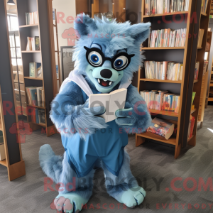 Blå varulv maskot kostume...