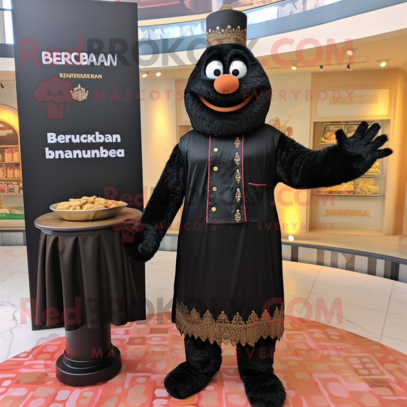 Black Biryani mascot costume character dressed with a Coat and Watches