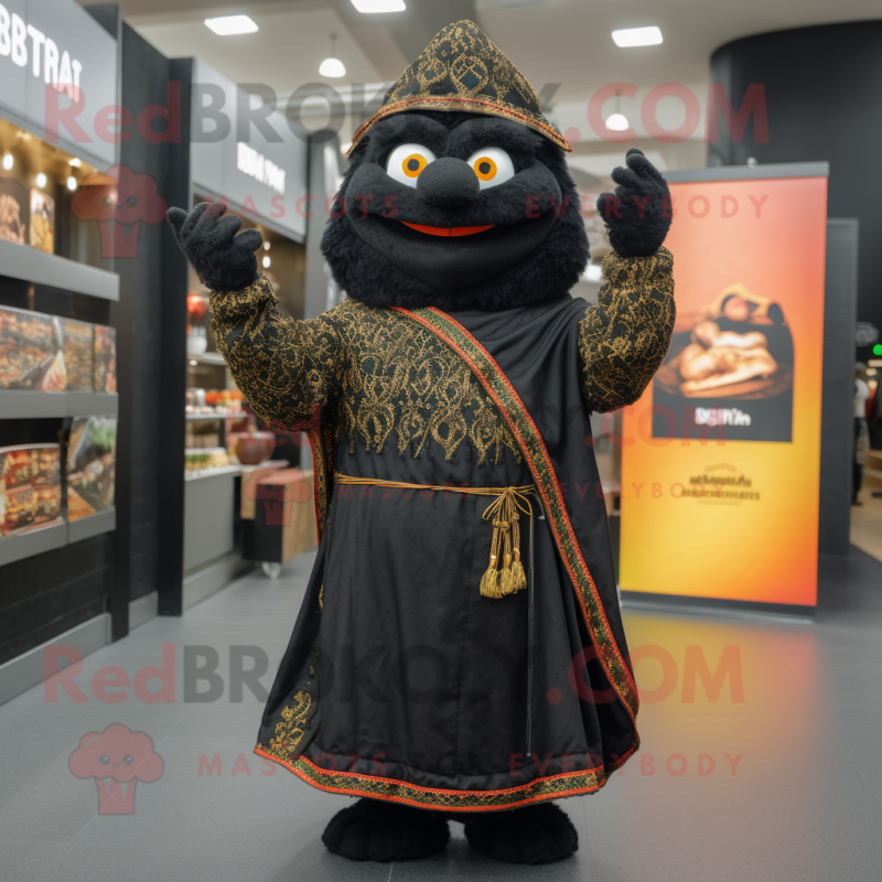 Black Biryani mascot costume character dressed with a Coat and Watches Black Biryani mascot costume character dressed with a Coat and Watches