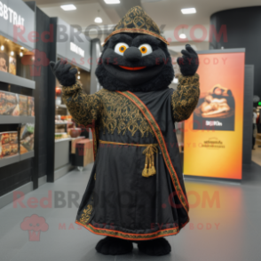 Black Biryani mascot costume character dressed with a Coat and Watches