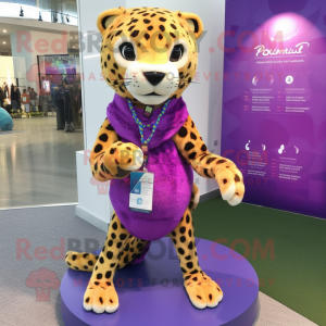 Purple Cheetah mascot costume character dressed with a Jeggings and Necklaces