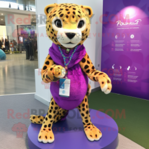 Purple Cheetah mascot costume character dressed with a Jeggings and Necklaces