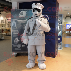 Silver Navy Soldier mascot costume character dressed with a Playsuit and Shawl pins