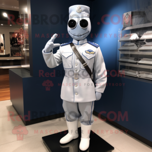 Silver Navy Soldier mascot costume character dressed with a Playsuit and Shawl pins