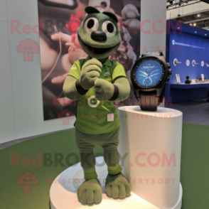 Olive Bracelet mascot costume character dressed with a Rugby Shirt and Watches
