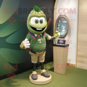 Olive Bracelet mascot costume character dressed with a Rugby Shirt and Watches