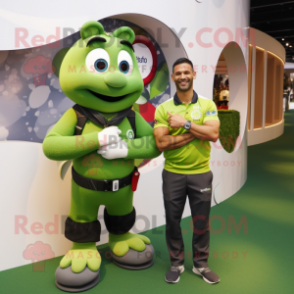 Olive Bracelet mascot costume character dressed with a Rugby Shirt and Watches