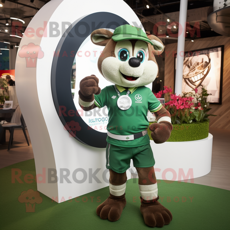 Olive Bracelet mascot costume character dressed with a Rugby Shirt and Watches Olive Bracelet mascot costume character dressed with a Rugby Shirt and Watches