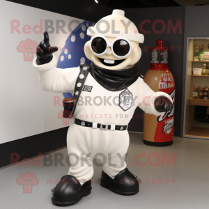 White Bottle Of Milk mascot costume character dressed with a Biker Jacket and Tie pins