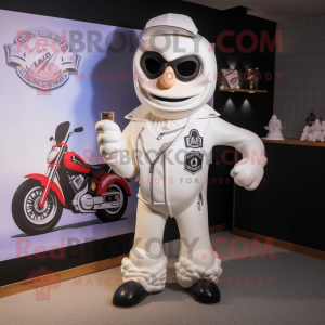 White Bottle Of Milk mascot costume character dressed with a Biker Jacket and Tie pins