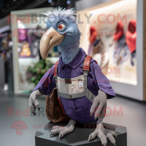 Lavender Guinea Fowl mascot costume character dressed with a Dungarees and Wallets