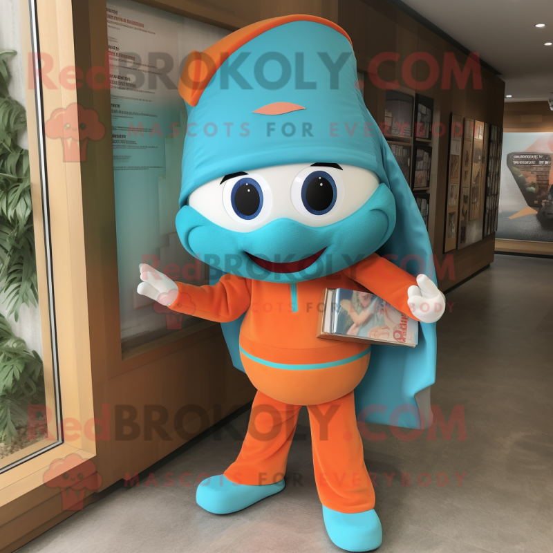 Turquoise Orange mascot costume character dressed with a Capri Pants and Clutch bags Turquoise Orange mascot costume character dressed with a Capri Pants and Clutch bags