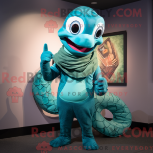 Teal Snake-mascottekostuum...