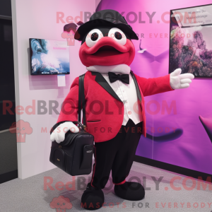 Magenta laks maskot kostume...