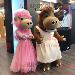 Rosa bison-maskotdraktfigur...