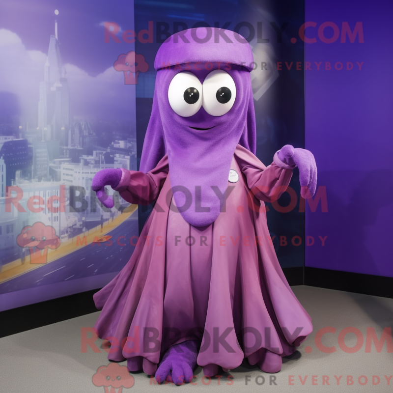 Fantasia de mascote Lula roxa com saia plissada e luvas sem dedos - Lulas mascotes - REBROKO_336921 - RedBrokoly.com