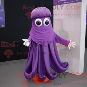 Fantasia de mascote Lula roxa com saia plissada e luvas sem dedos - Lulas mascotes - REBROKO_336922 - RedBrokoly.com