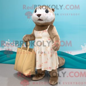 Beige otter mascottekostuum...