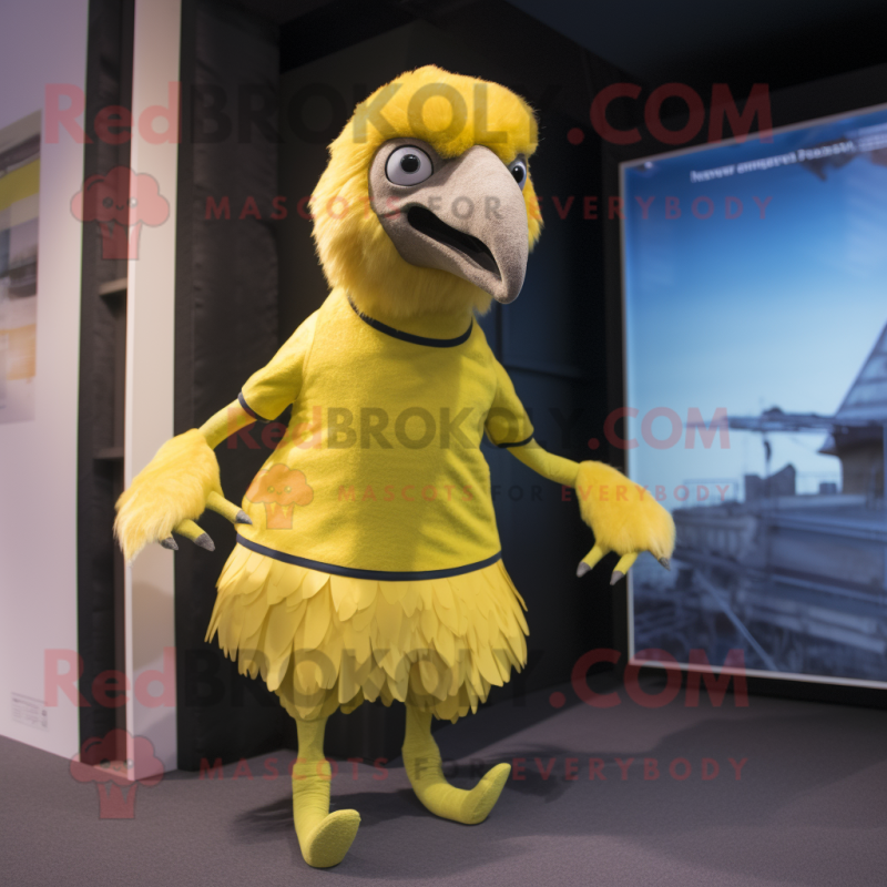 Lemon Yellow Vulture mascot costume character dressed with a Running Shorts and Mittens Lemon Yellow Vulture mascot costume character dressed with a Running Shorts and Mittens