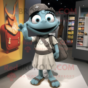 Gray Bracelet mascot costume character dressed with a Wrap Skirt and Messenger bags