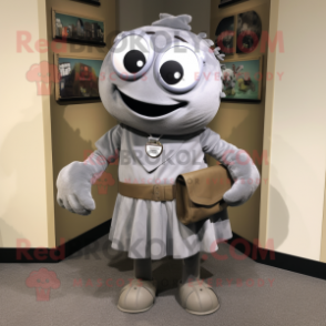 Gray Bracelet mascot costume character dressed with a Wrap Skirt and Messenger bags