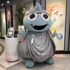 Gray Bracelet mascot costume character dressed with a Wrap Skirt and Messenger bags