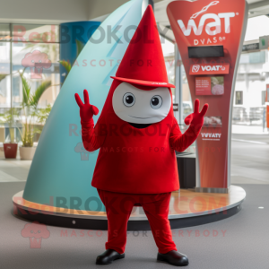 Red Ray mascot costume character dressed with a V-Neck Tee and Hats