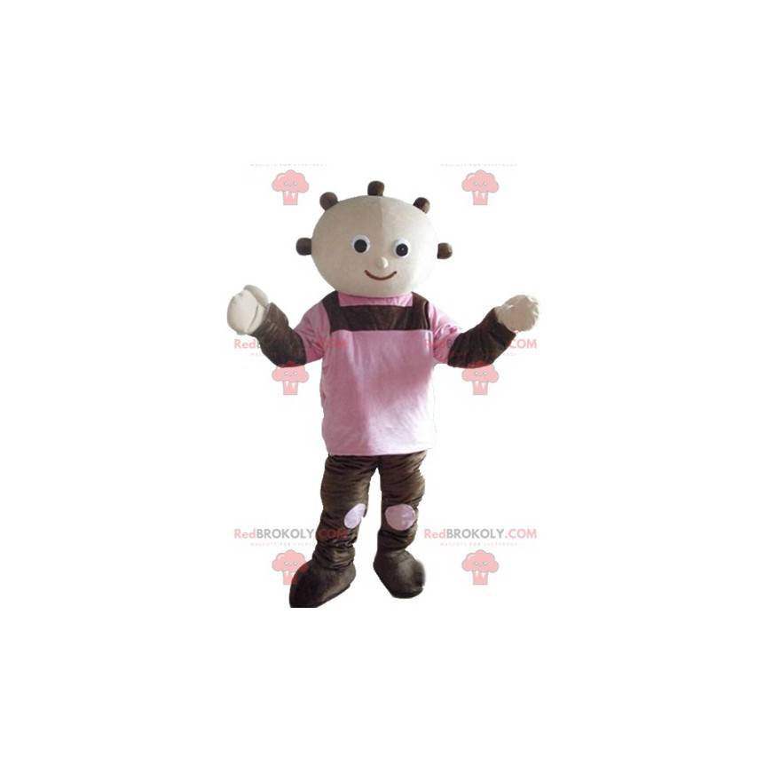 Mascotte bambola gigante marrone e rosa - Redbrokoly.com