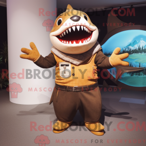 Brun Shark maskot kostume...