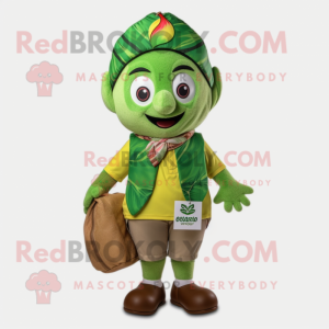 Olive Mango mascot costume character dressed with a Bermuda Shorts and Headbands