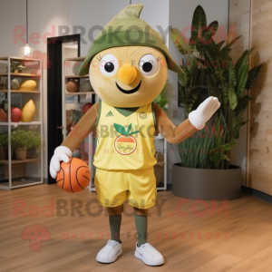 Olive Mango mascot costume character dressed with a Bermuda Shorts and Headbands