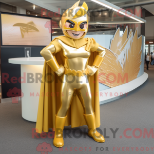 Gold Superhero mascot...