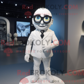 Fantasia de mascote de Ciclope branco com terno e óculos - Mascotes do ciclope - REBROKO_337312 - RedBrokoly.com