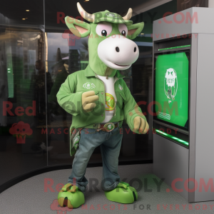 Grønn Zebu-maskotdraktfigur...