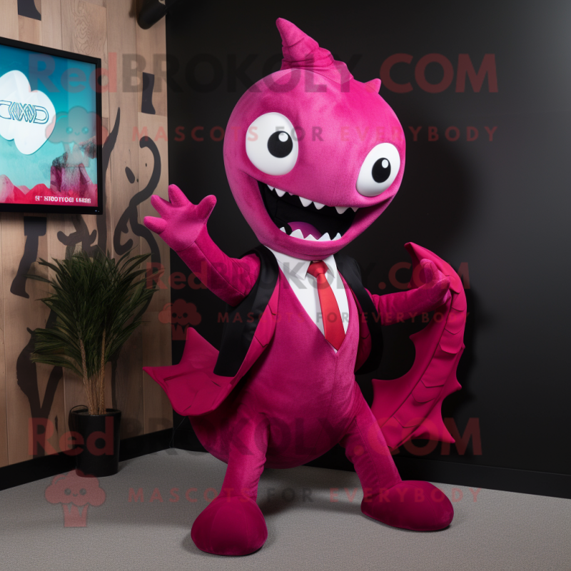 Magenta Hydra mascot costume character dressed with a Suit and Ties