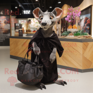 Black Thylacosmilus mascot costume character dressed with a Wrap Skirt and Handbags