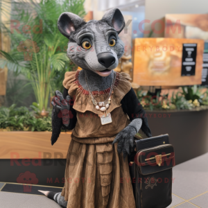 Black Thylacosmilus mascot costume character dressed with a Wrap Skirt and Handbags