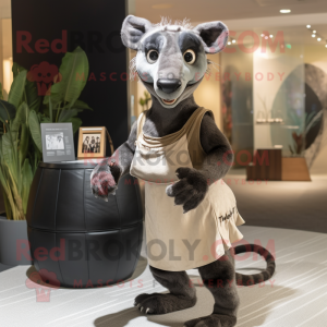 Black Thylacosmilus mascot costume character dressed with a Wrap Skirt and Handbags