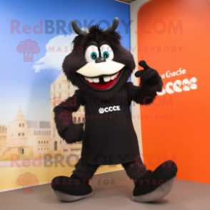 Black Goulash mascot costume character dressed with a Tank Top and Shoe laces