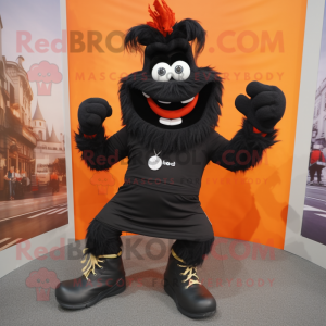 Black Goulash mascot costume character dressed with a Tank Top and Shoe laces