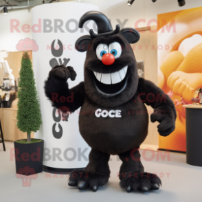 Black Goulash mascot costume character dressed with a Tank Top and Shoe laces