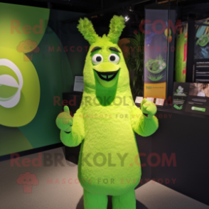 Lime Green Llama mascot costume character dressed with a Swimwear and Hairpins