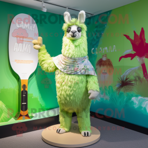 Lime Green Llama mascot costume character dressed with a Swimwear and Hairpins