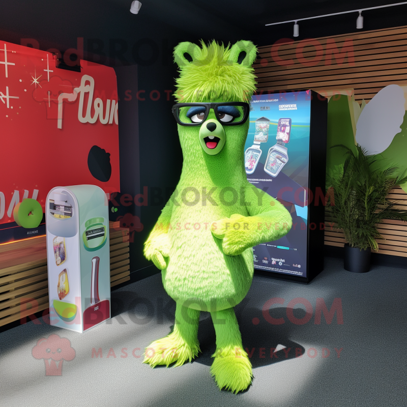 Lime Green Llama mascot costume character dressed with a Swimwear and Hairpins