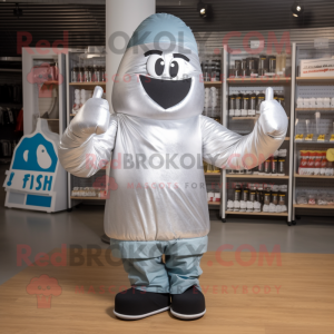 Silver Boxing Glove mascot costume character dressed with a Raincoat and Beanies