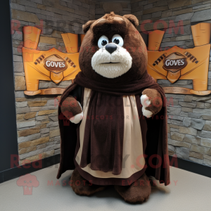 Brown Guinness mascot costume character dressed with a Corduroy Pants and Shawls