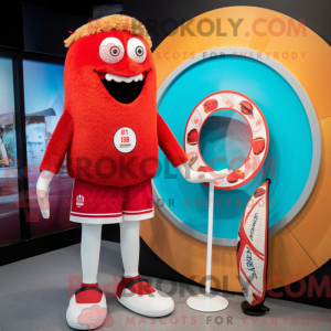Red Bagels mascot costume...